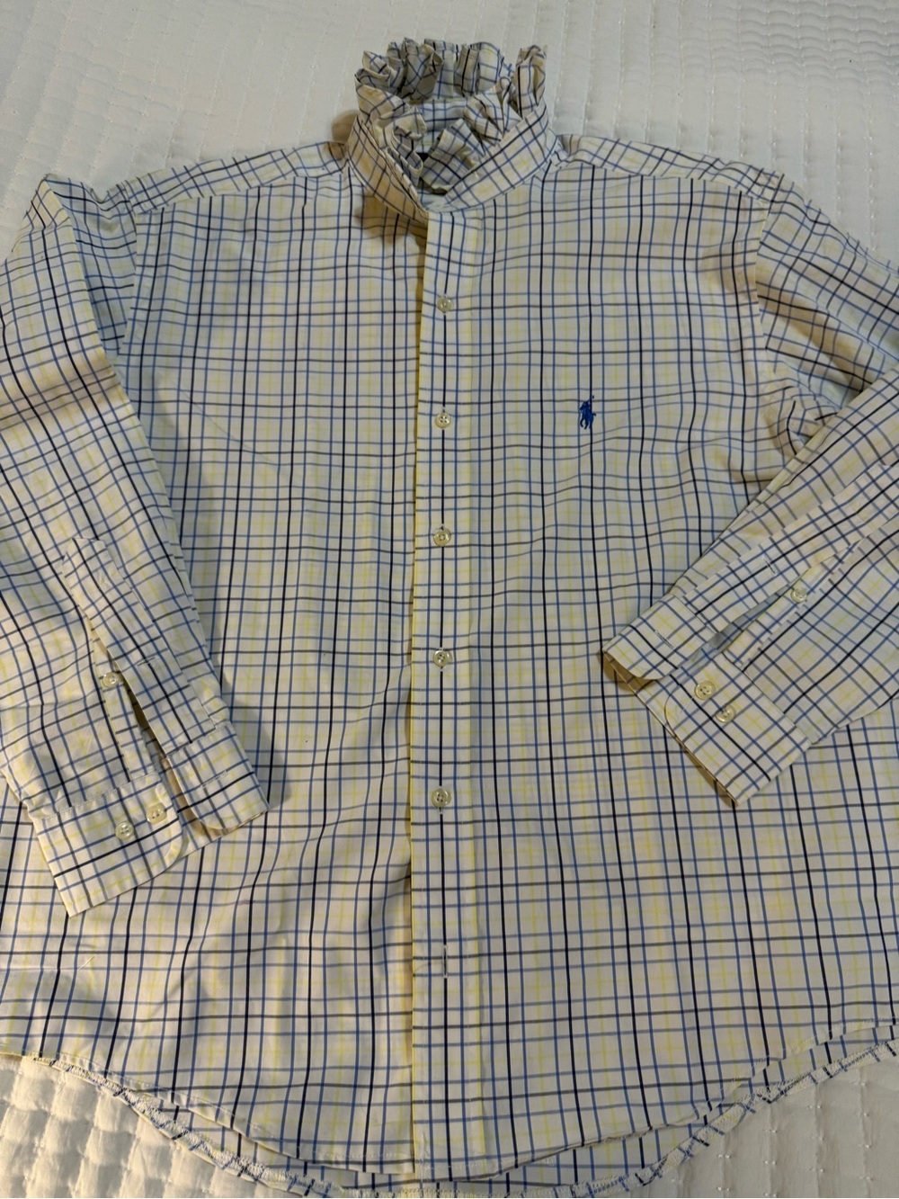 Upcycled Classic Ralph Lauren Blue and Yellow Plaid Button-Down Shirt L/XL - Picture 5 of 10
